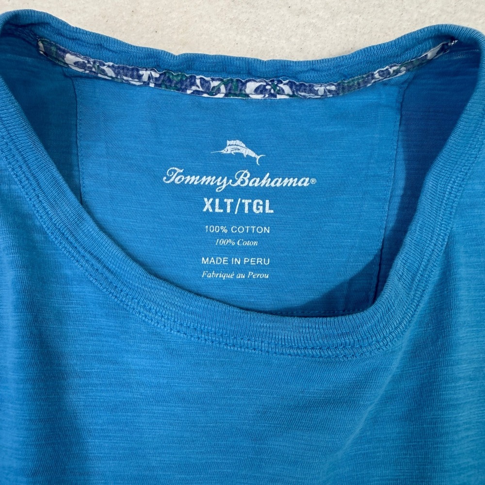 Tommy Bahama Mens Teal Blue Slub Cotton Pocket T-Shirt Size XLT 241-BT225679